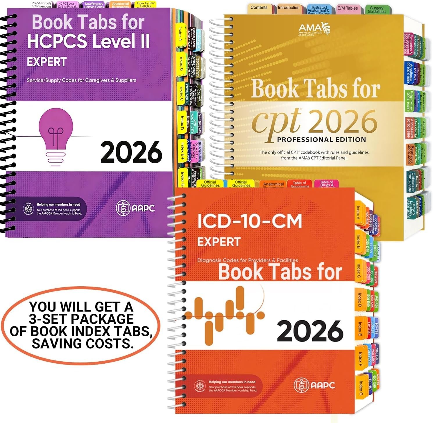Durable Laminated PVC Medical Coding Tabs for 2026 CPT ICD-10 HCPCS Books
